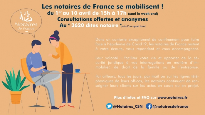 Du 1er au 10 avril, consultez un notaire par téléphone au 36.20* (dites "notaire") - CSN